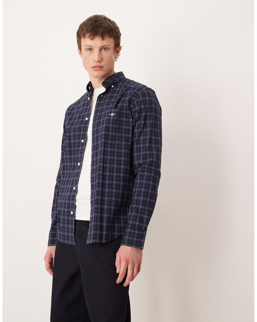 Gant Blue Classic Regular Fit Smart Poplin Checked Shirt for men