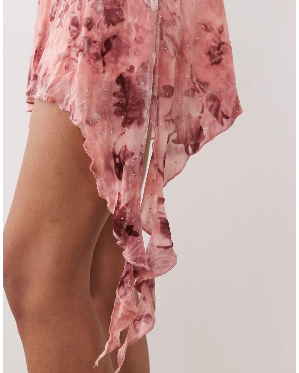Miss Selfridge Pink Burn Out Hot Fix Cami Festival Cowl Mini Dress With Hanky Hem