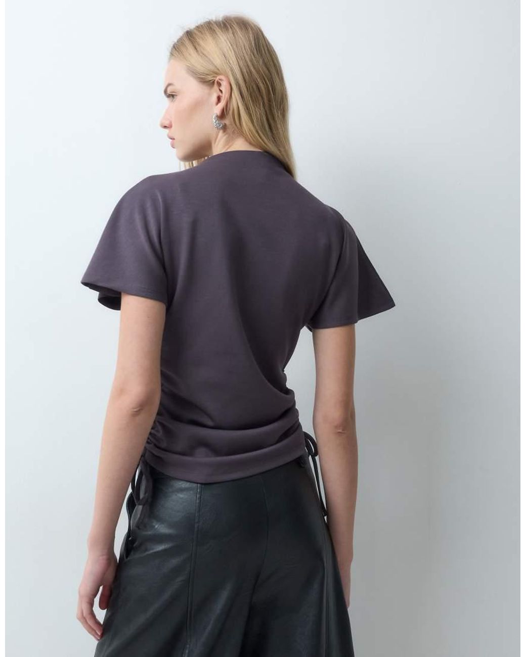 Threadbare Blue Cape Sleeve Top With Side Ruche Detail
