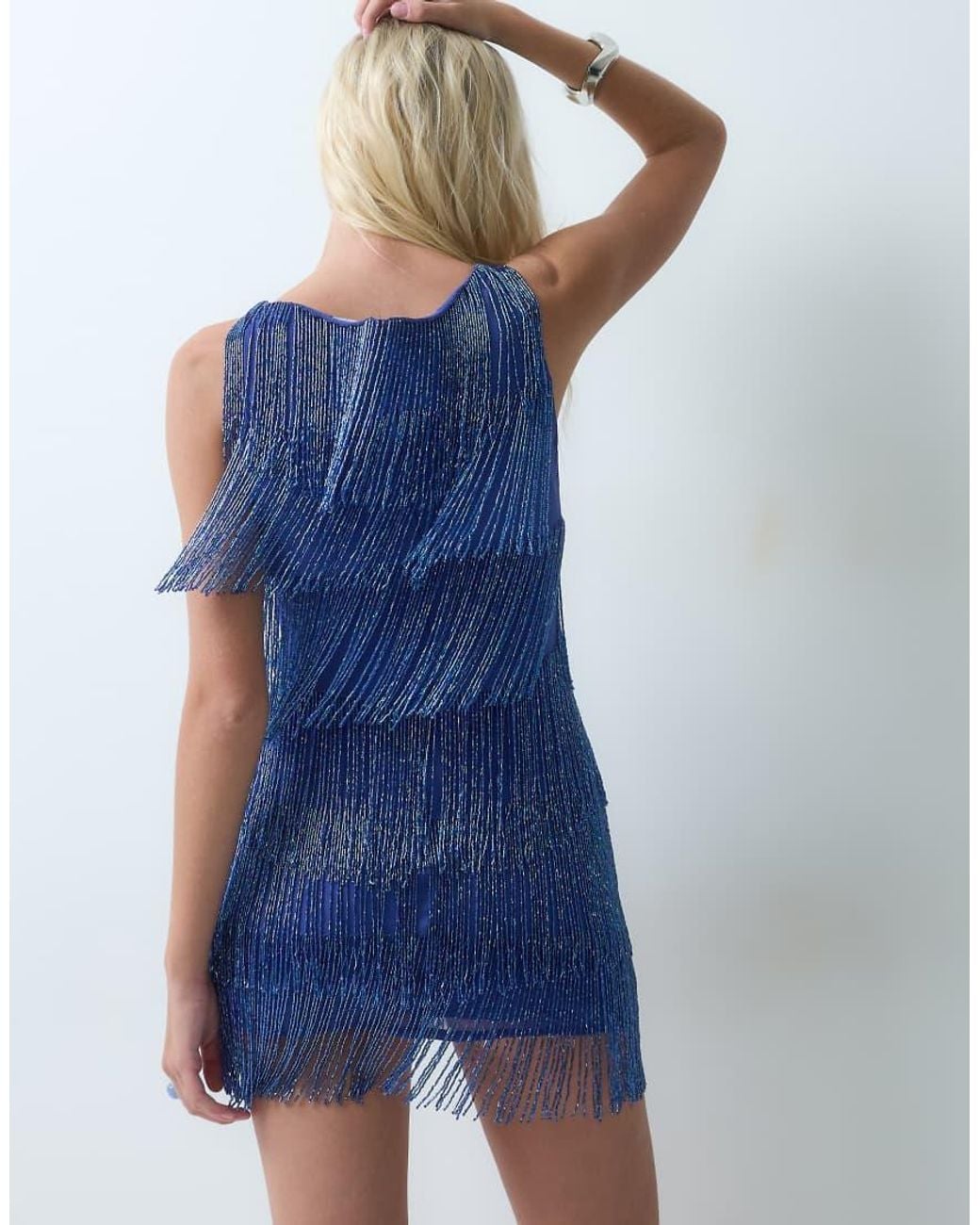 ASOS Blue Beaded Layered Fringe Mini Dress