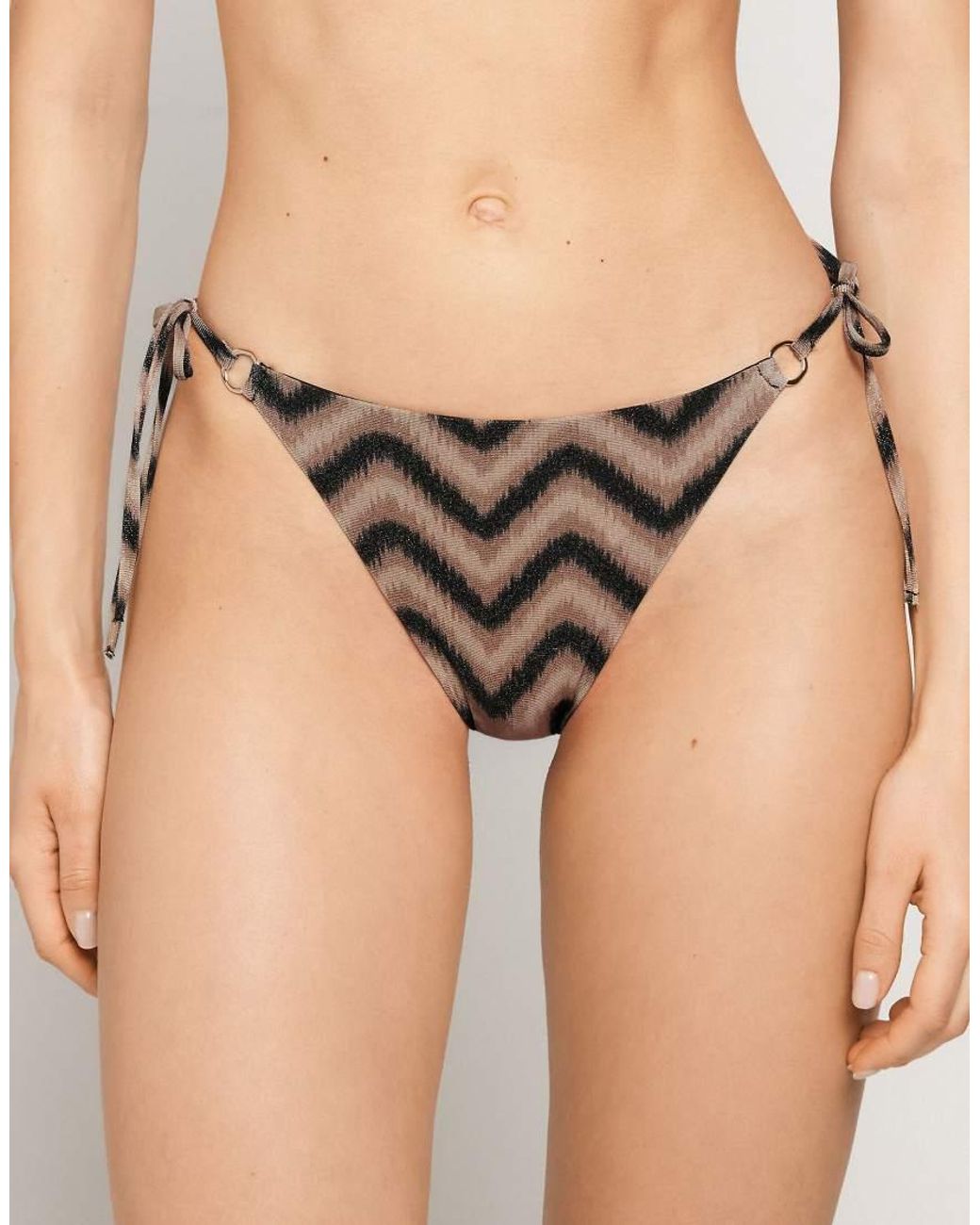 Tezenis Black Brazillian Bikini Bottoms Chevron Shine