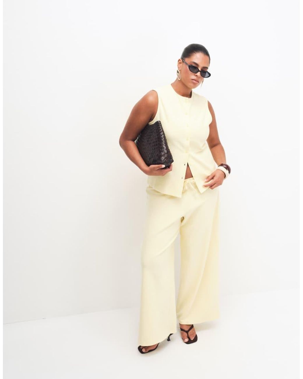 ASOS Natural Asos Design Curve Textured Crew Neck Waistcoat Co-ord
