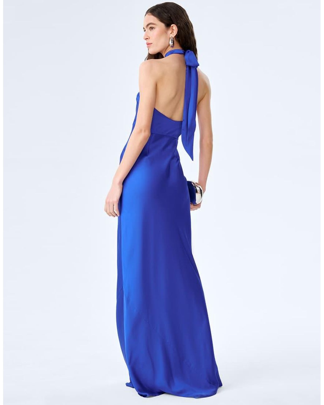 OMNES Blue Dresses Arles Halterneck Satin Maxi Dress
