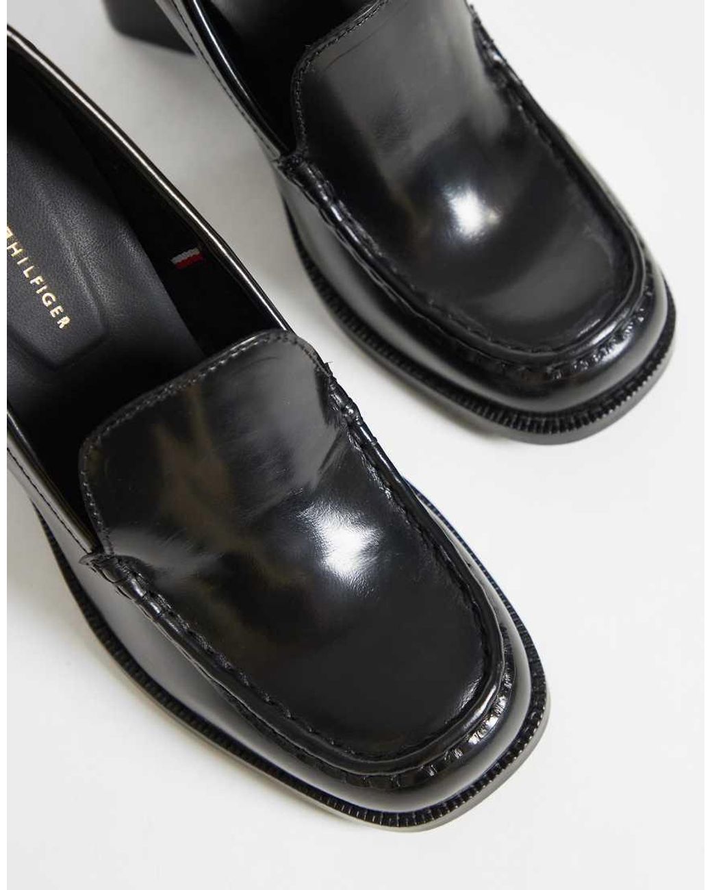 Tommy Hilfiger Black Premium Leather Heeled Loafers