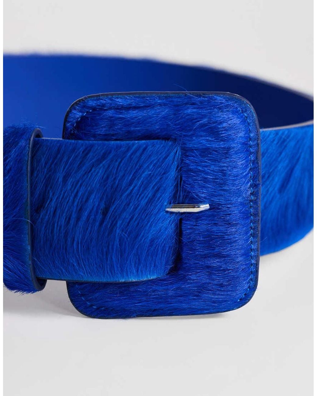 TOPSHOP Blue Bonnie Hair On Real Leather Belt