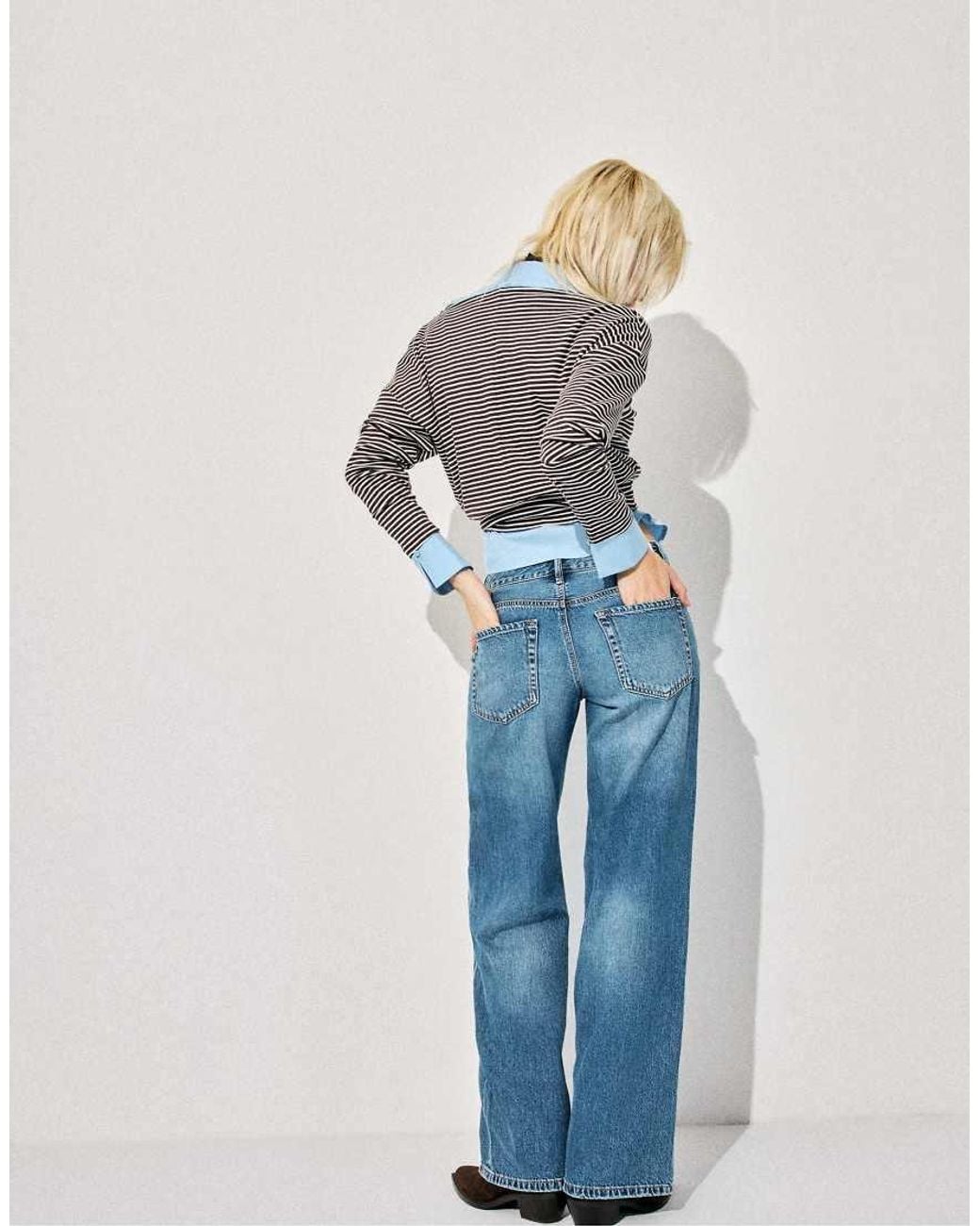 Stradivarius Blue Tall D91 Low-Rise Wide-Leg Jeans