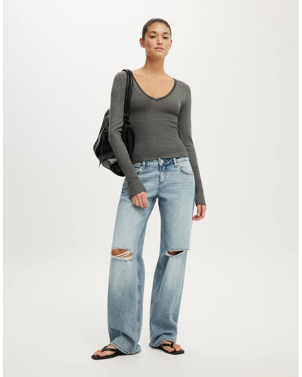 Cotton On Blue Close Knit V-Neck Top