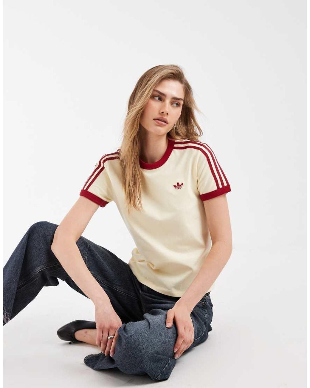 Adidas Originals Natural Slim Fit Three Stripe T-Shirt