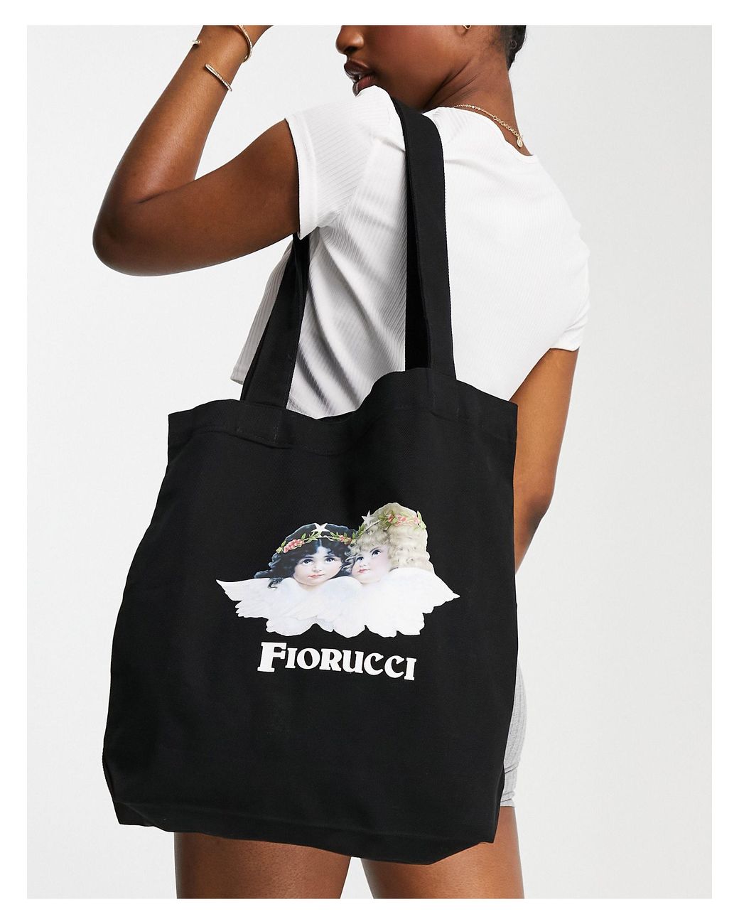 Fiorucci Tote Bag With Long Strap And Angel Graphic in Gray | Lyst