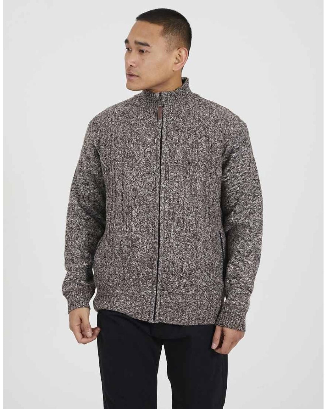 Brave Soul Gray Funnel Neck Waffle Knit Zip Through Cardigan for men