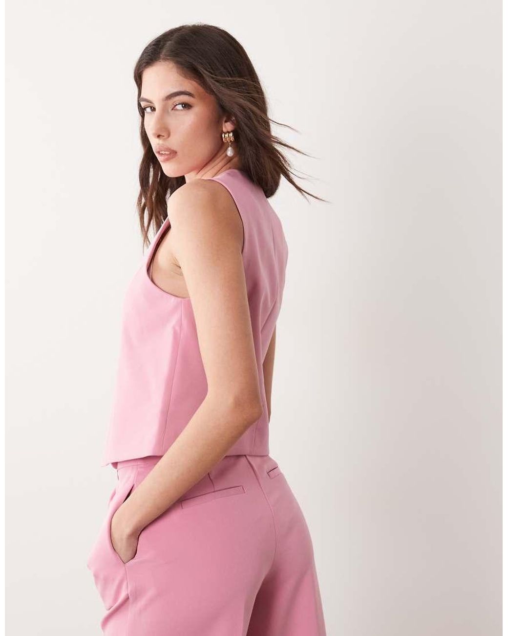 Vila Pink Tailored Hammered Button Scallop Waistcoat