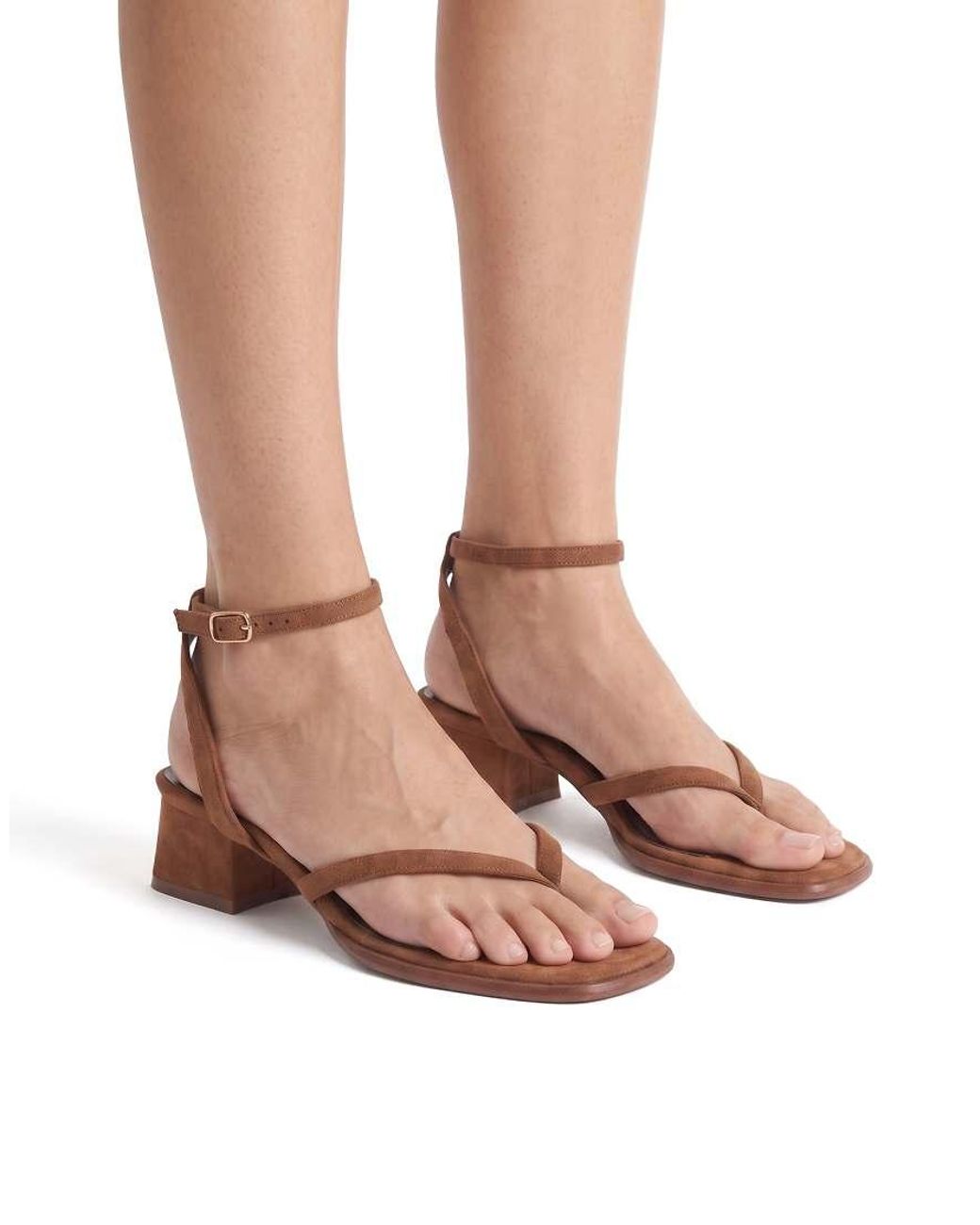 SEQWL Brown Strappy Block Heel Sandals Open Toe With Ankle Strap