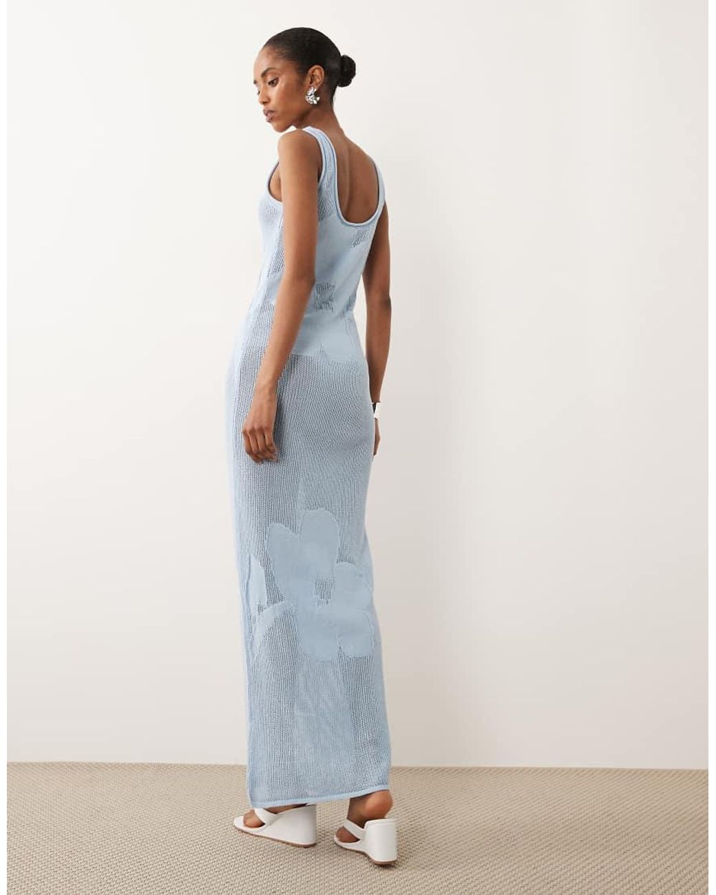 ASOS White Fine Knit Floral Maxi Dress