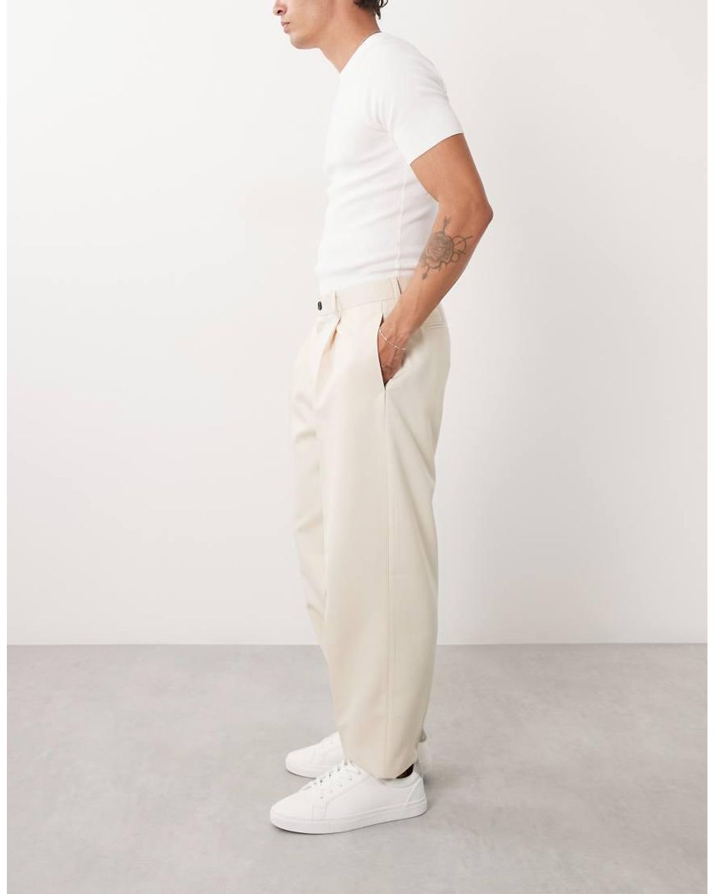 ASOS Natural Tailored Pleated Oversized Tapered Trousers for men