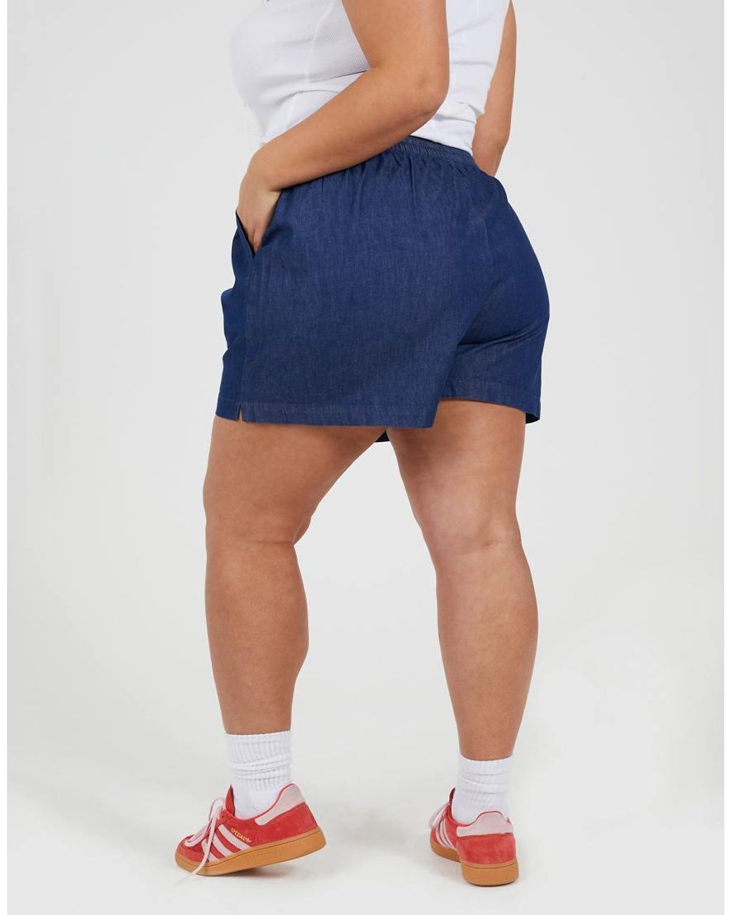 Brave Soul Blue Curve Elasticated Chambray Shorts