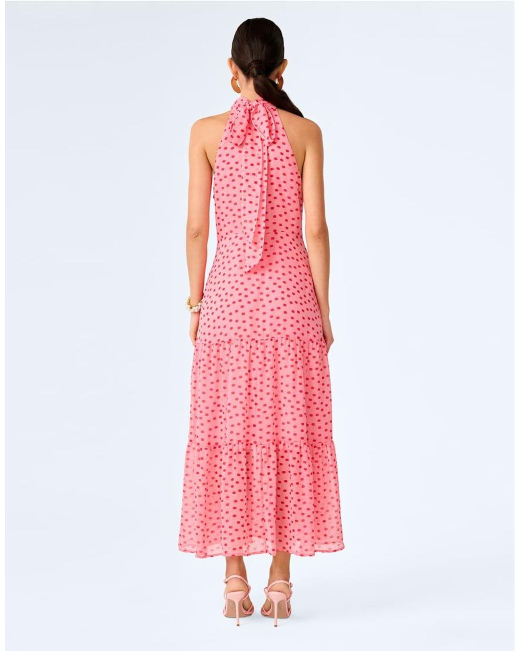 OMNES Pink Dresses Romeo High-Neck Chiffon Midi Dress