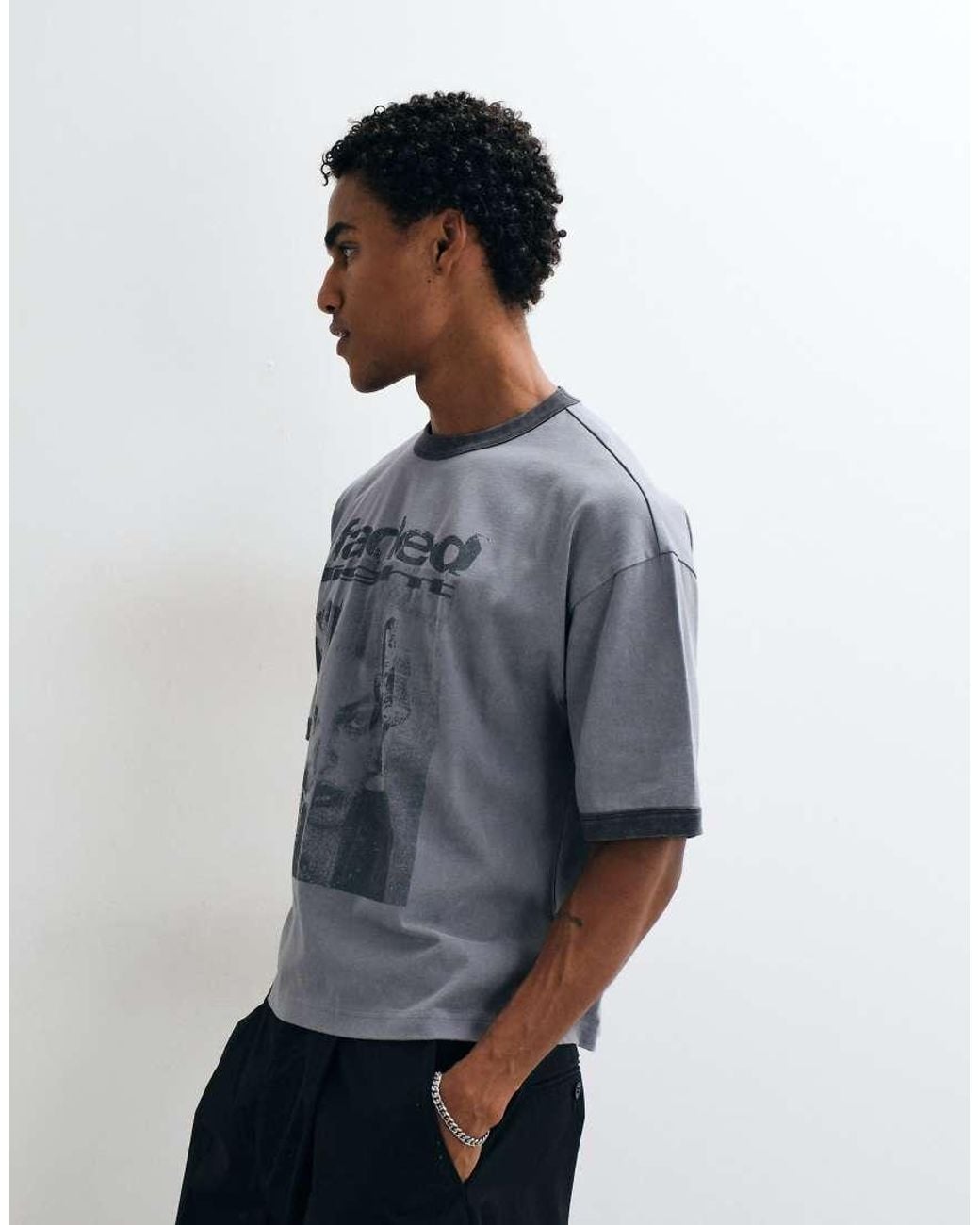 ASOS Blue Boxy Oversized Ringer T-shirt With Graphic for men