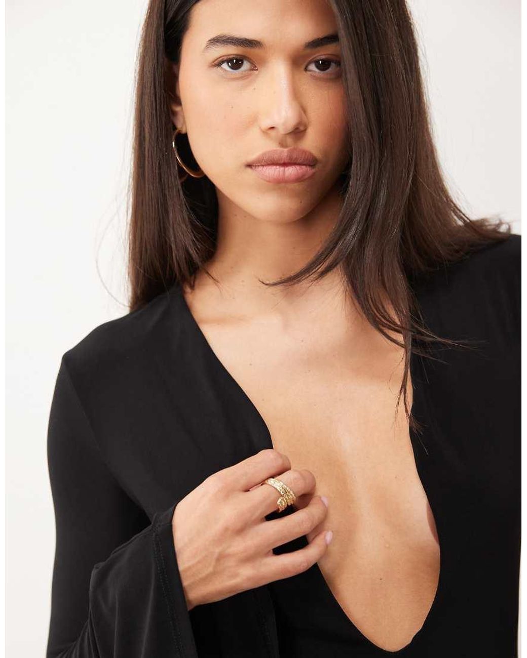 ASOS Black Slinky Flute Sleeve Flippy Mini Dress With Deep Plunge