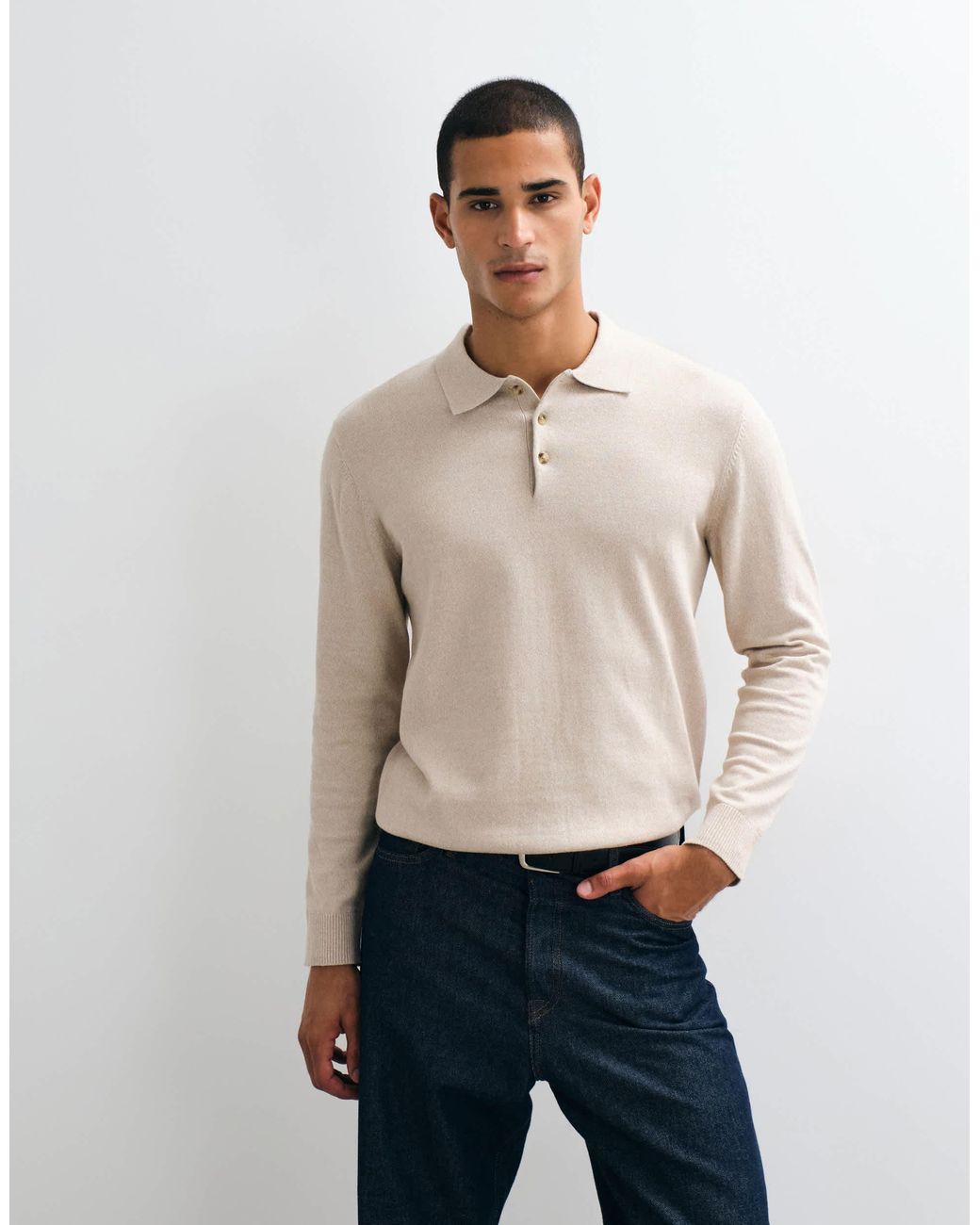 Jack & Jones Natural Essential Knit Button Polo for men