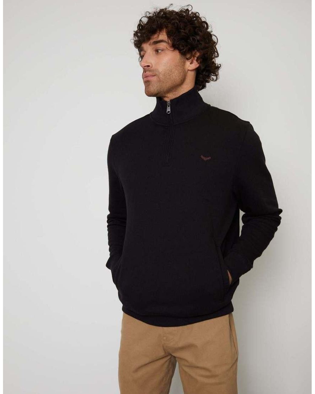 Threadbare Black Quarter Zip Sweatshirt for men