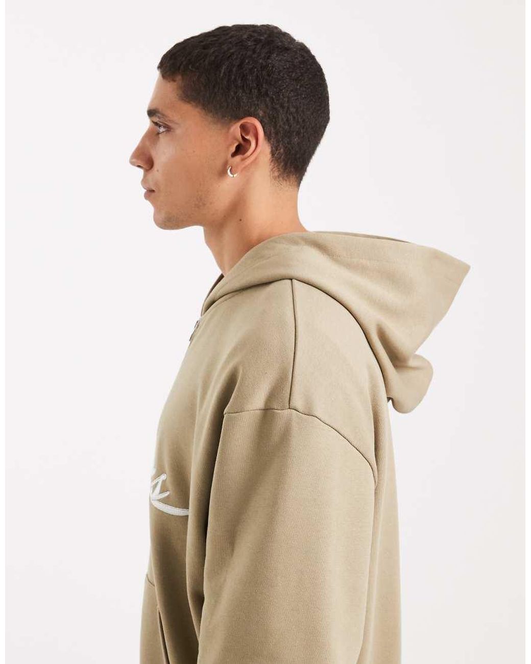 ASOS Natural Relaxed Zip Through Hoodie With Embroidery Print for men