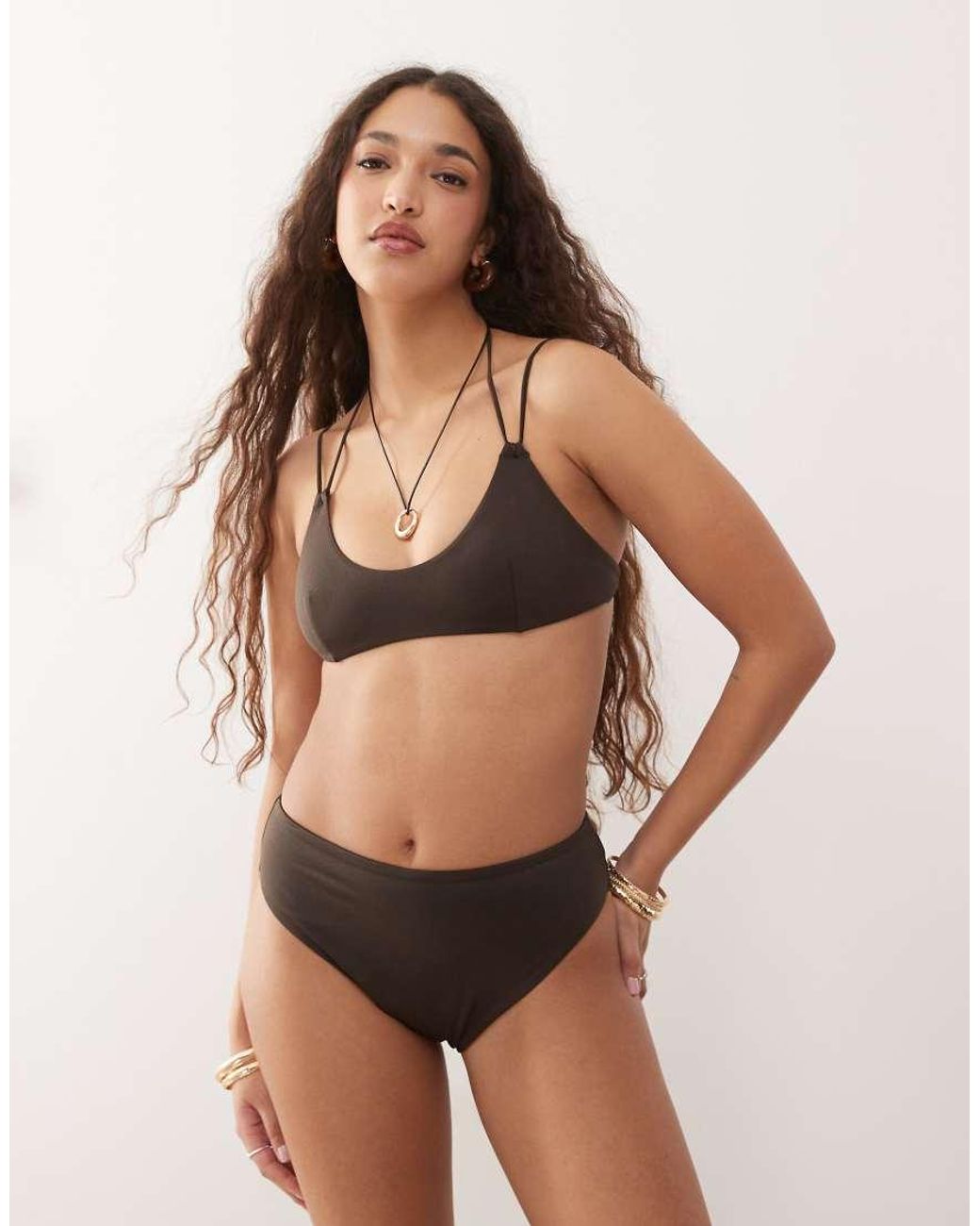 Weekday Brown High Waisted Brazilian Bikini Bottoms