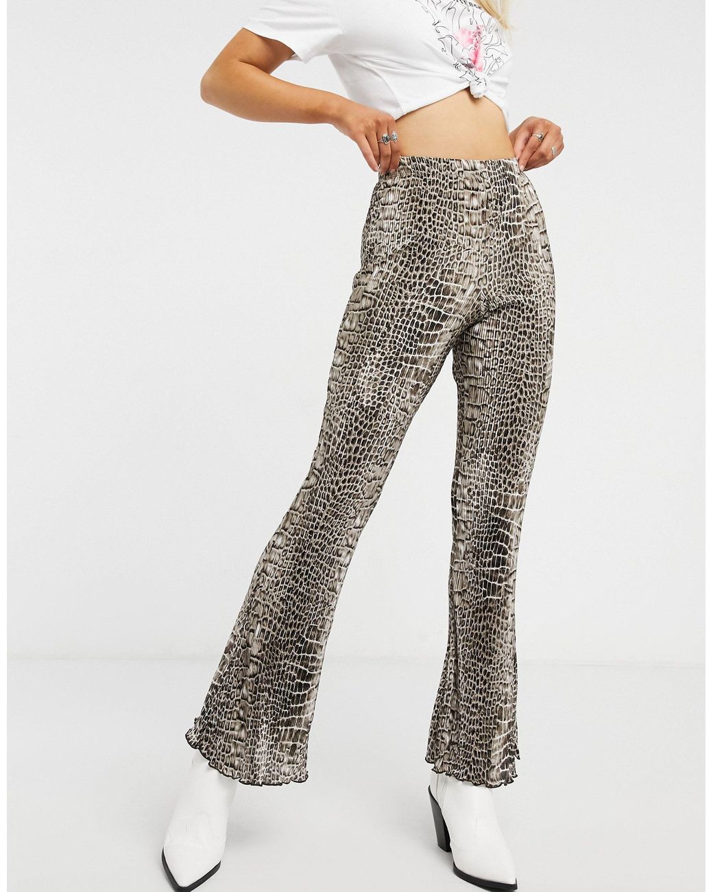TOPSHOP Plisse Flared Trousers | Lyst