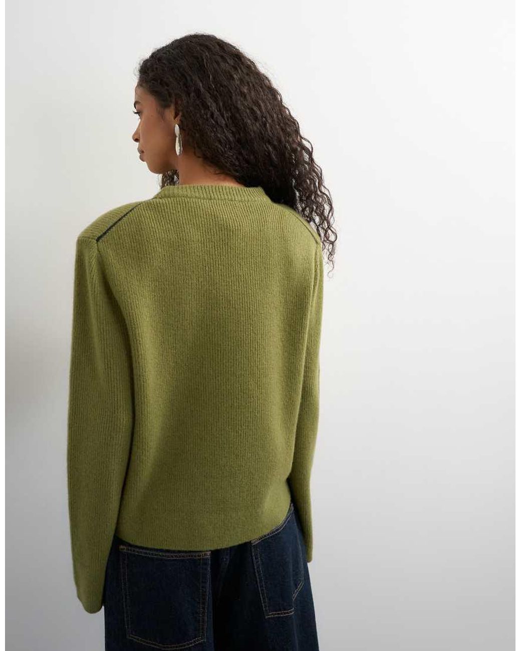 TOPSHOP Green Knitted Premium Pure Lambswool Soft Shoulder Pad Jumper