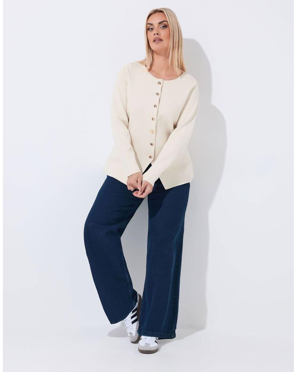 Yours Clothing White Long Sleeve Knitted Top