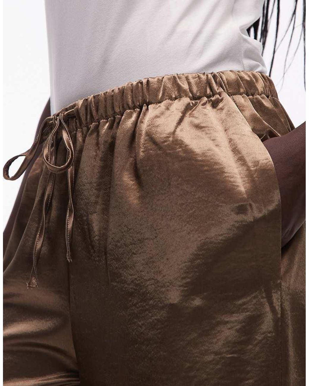 4th & Reckless Natural Satin Straight Leg Tie Waist Trousers
