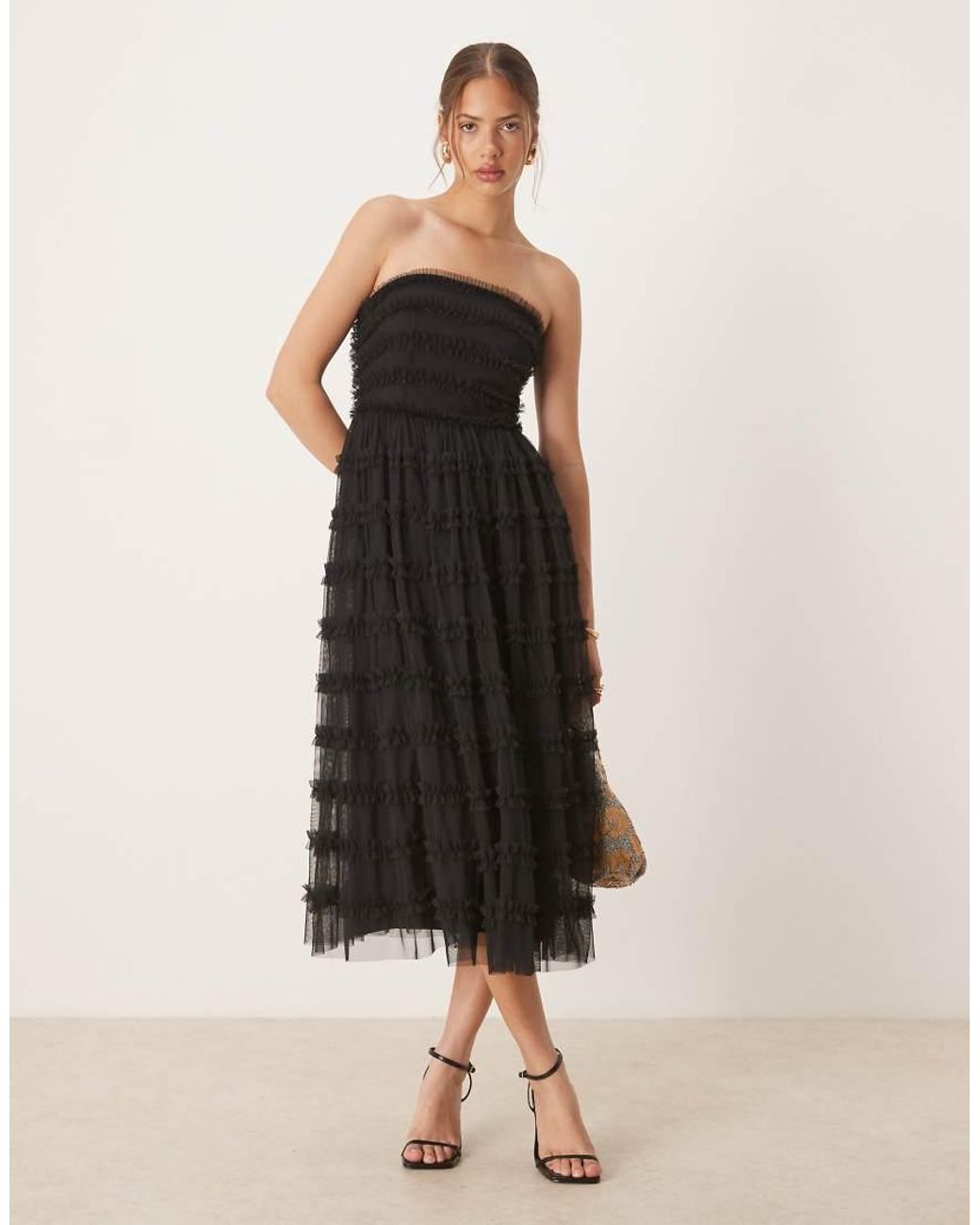 ANAYA Black Bandeau Ruffle Midi Dress