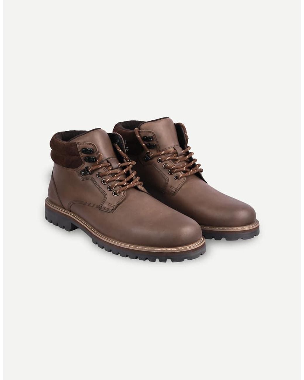 OFF THE HOOK Brown Hanks Leather Lace-Up Worker Boots for men