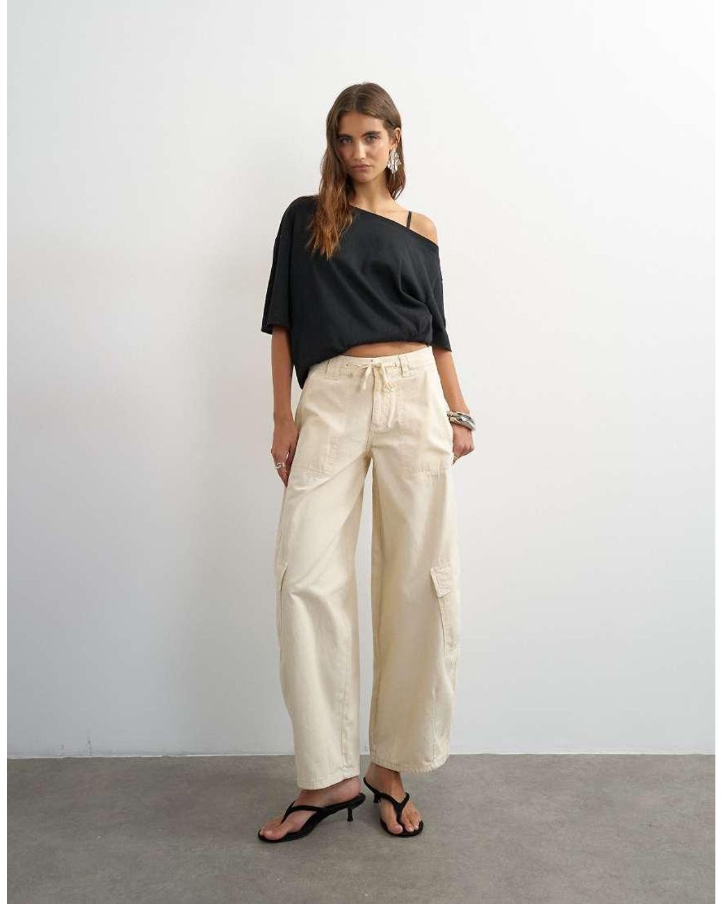 TOPSHOP White Tie Waist Cargo Trouser