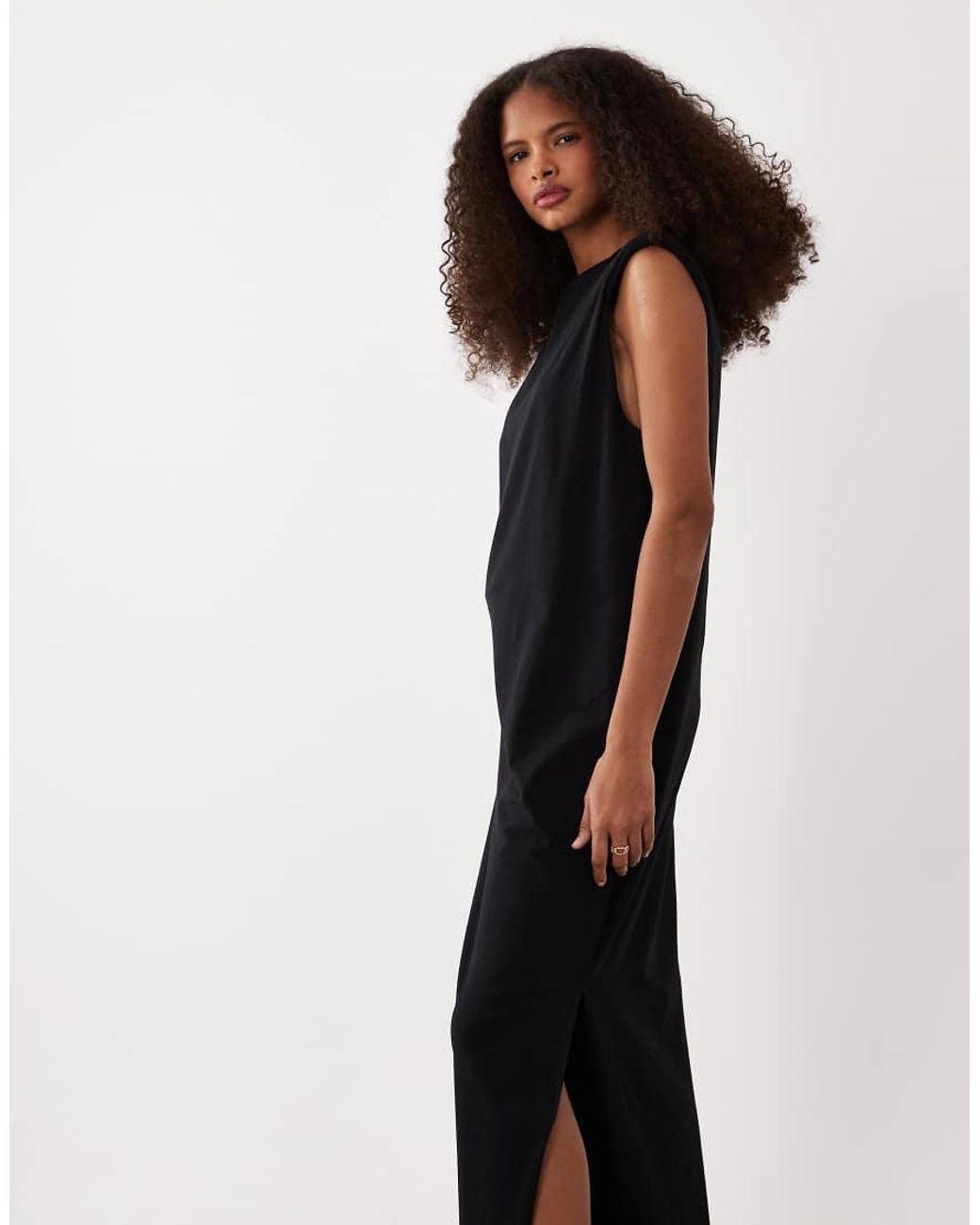 ASOS Black Shoulder Pad T-shirt Midi Dress