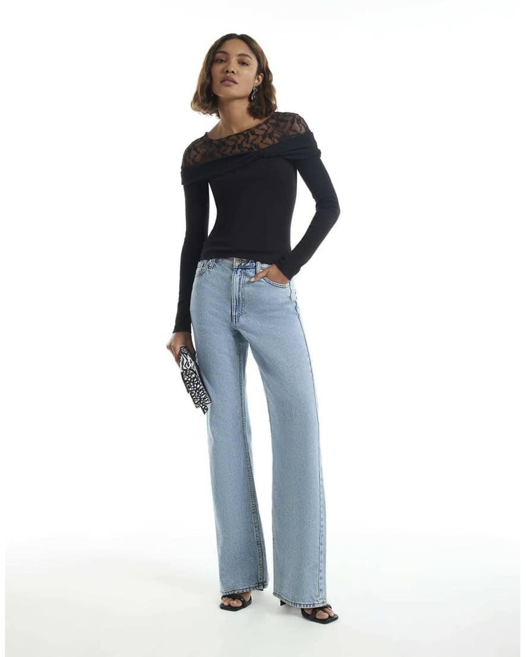 River Island Black Long Sleeve Lace Twist Top