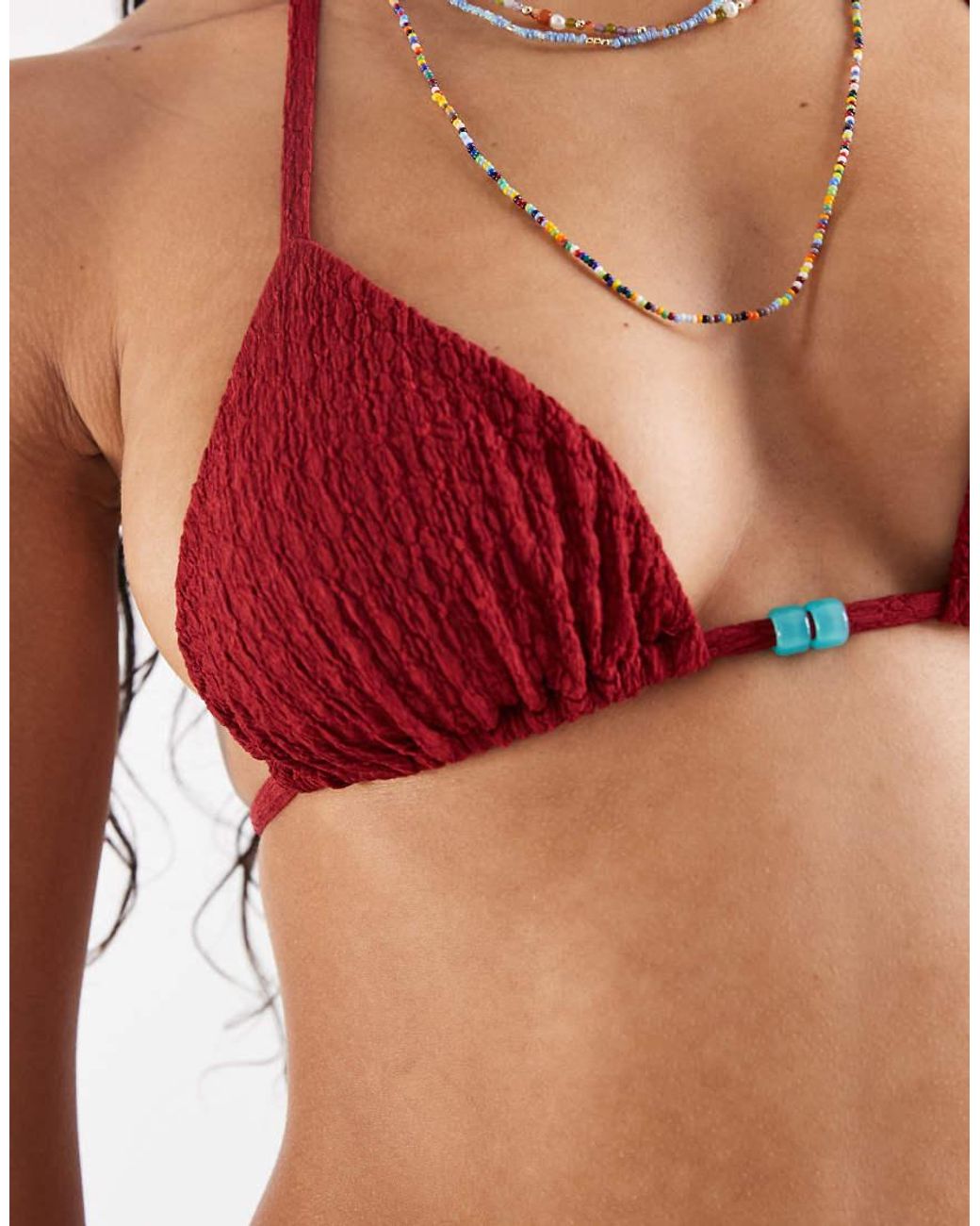 Reclaimed Vintage Red Triangle Bikini Top With Beads