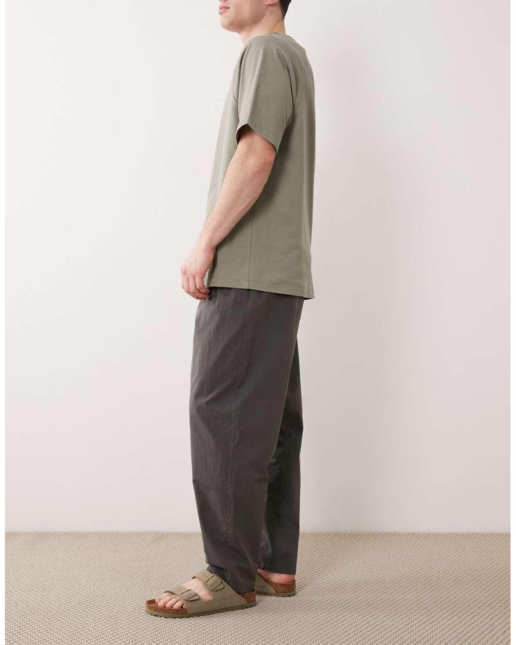 ASOS Gray Oversized Tapered Trousers With Pleat for men