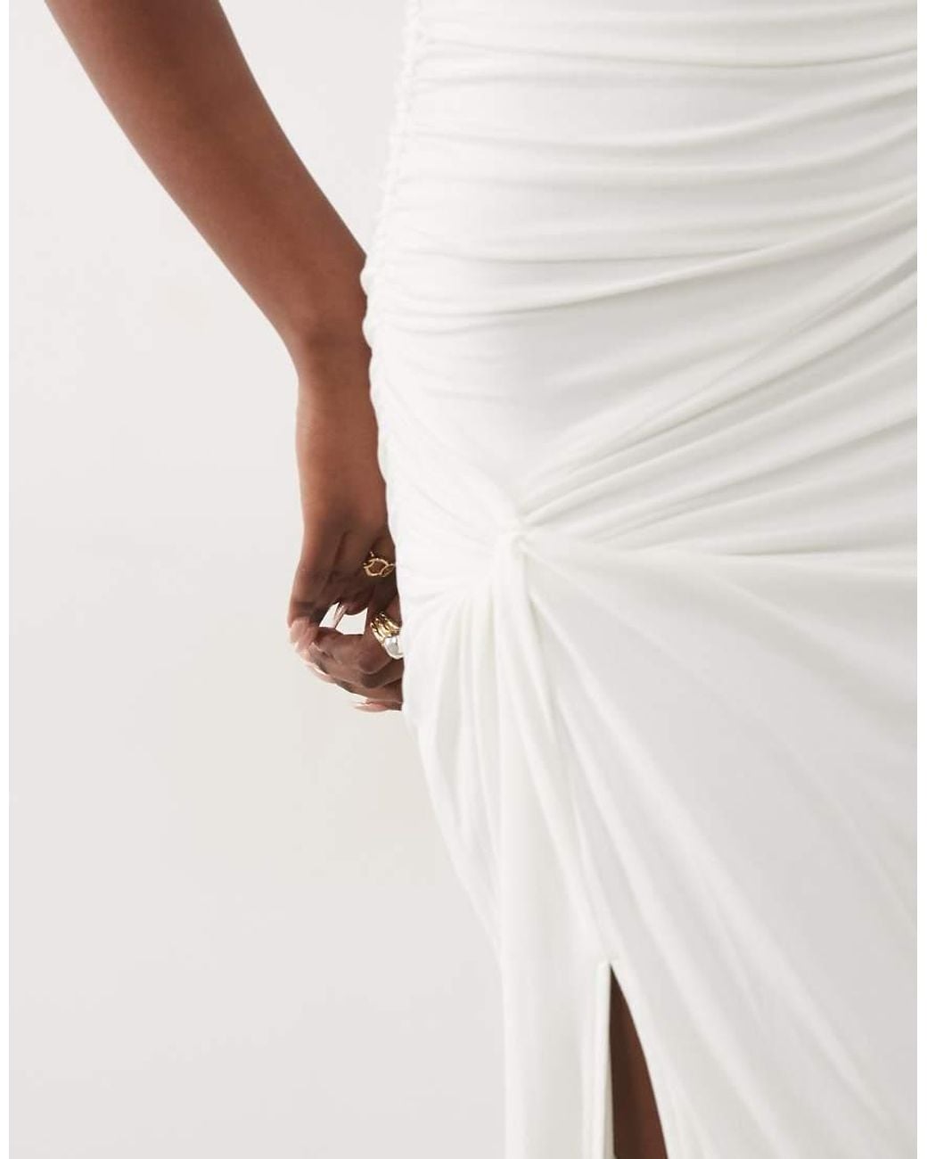 Ruched & Ready Natural Miss Me Yet Sculpted Jersey Knot Waist Detail T-shirt Maxi Dress