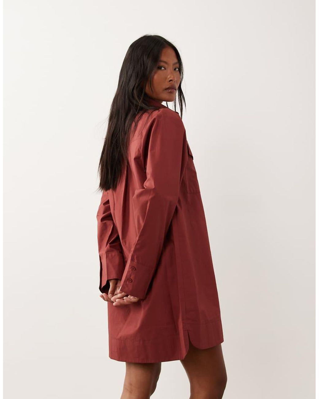 ASOS Red Asos Design Petite Poplin Mini Shirt Dress With Wide Cuffs And Oversized Pockets