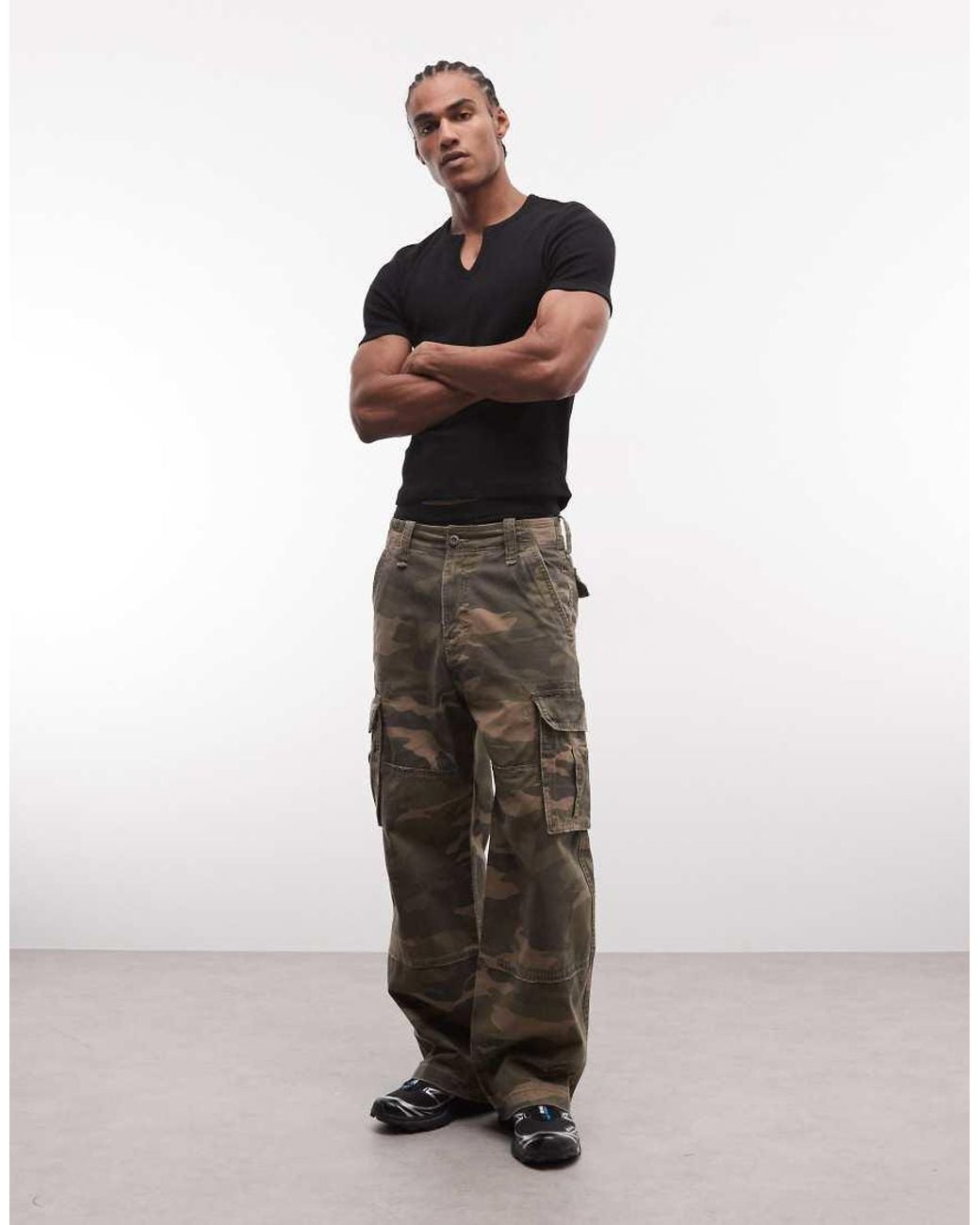 Collusion Black Notch Neck Short Sleeve T-shirt for men