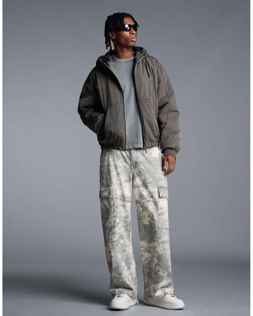 Bershka Gray Technical Hooded Jacket for men