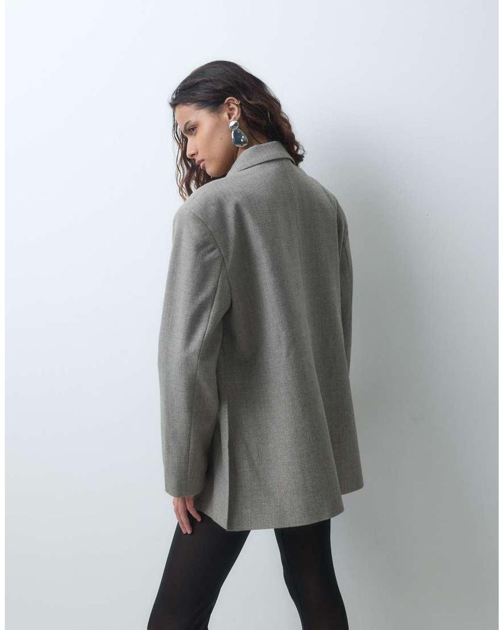 Vero Moda Gray Oversize Check Blazer With Slit Detail