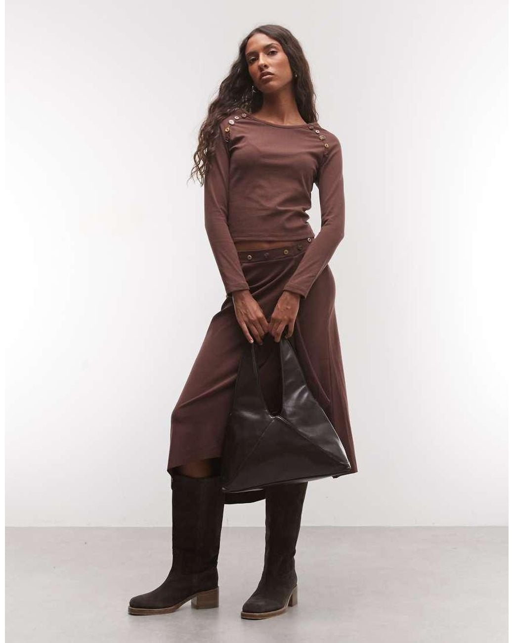 Daisy Street Brown Slinky Top With Buttons