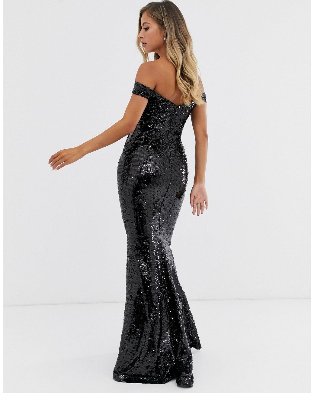 lipsy metallic bardot dress