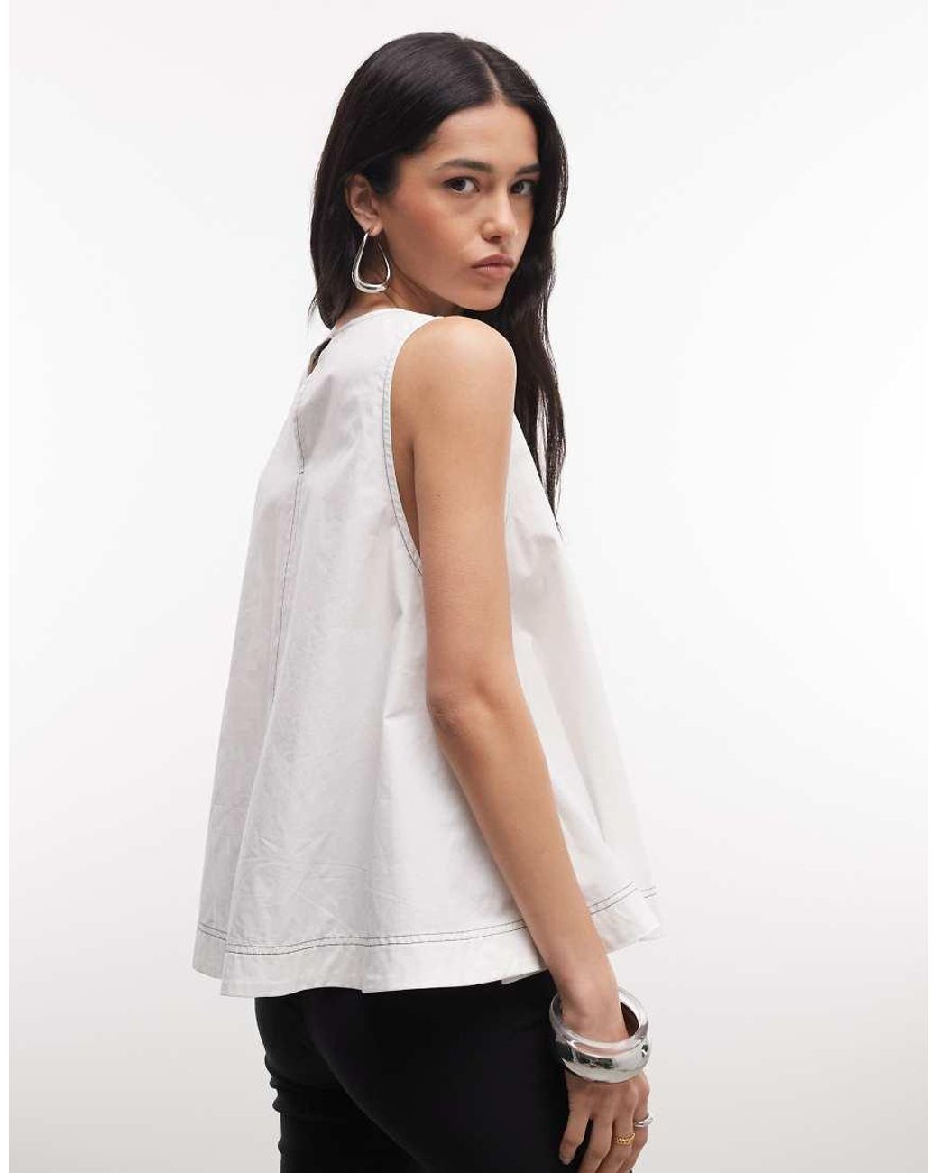 ASOS White Contrast Stitch Sleeveless Volume Top