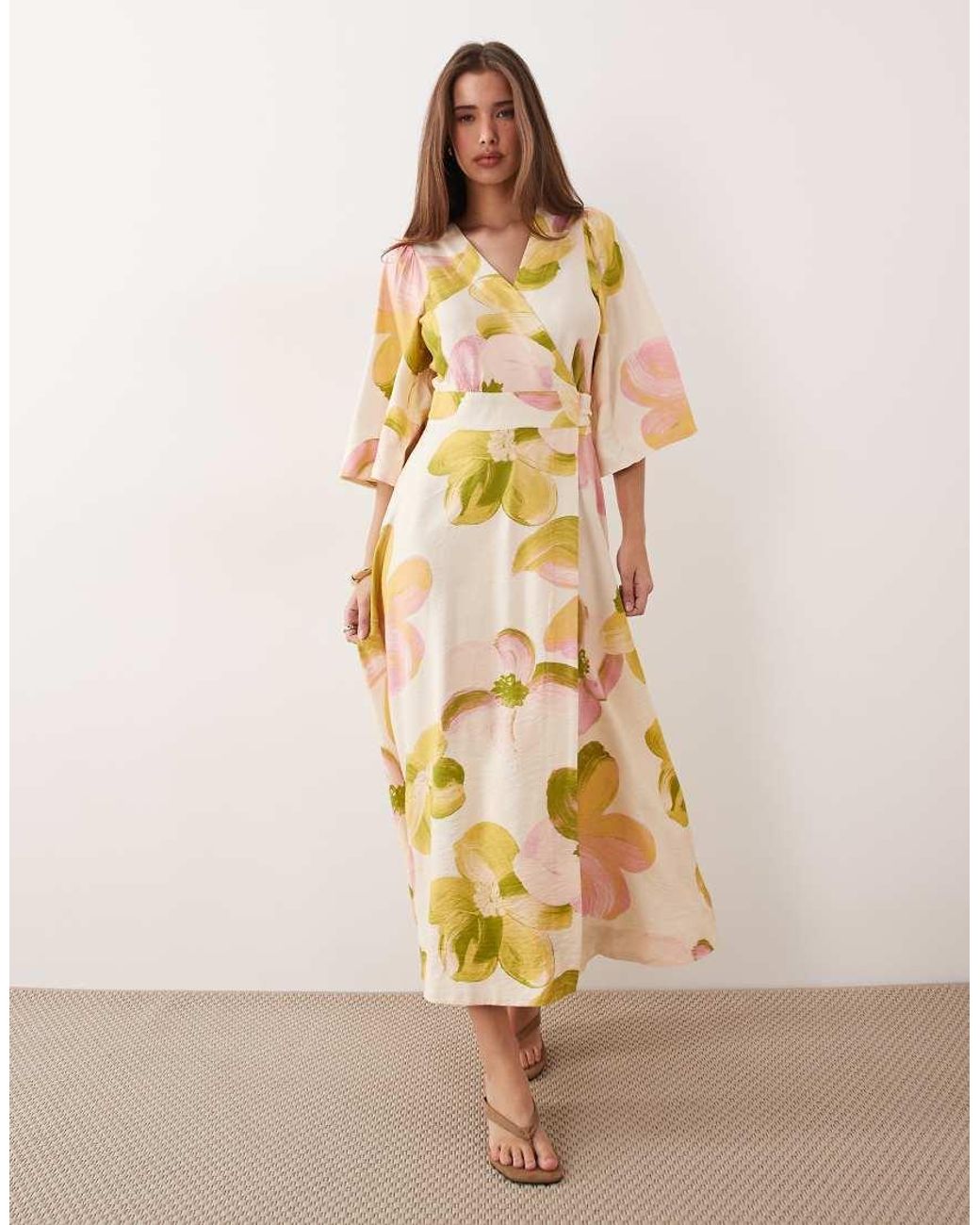 Y.A.S Natural Frill Sleeve Wrap Maxi Dress