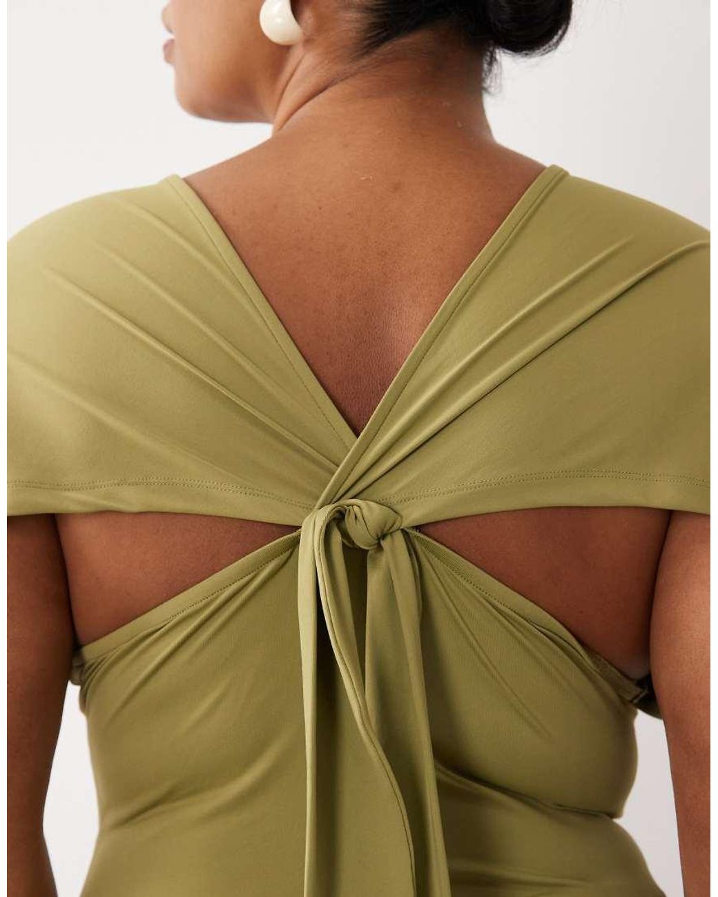ASOS Green Asos Design Curve Polyamide Plunge Sleeveless Tie Back Top