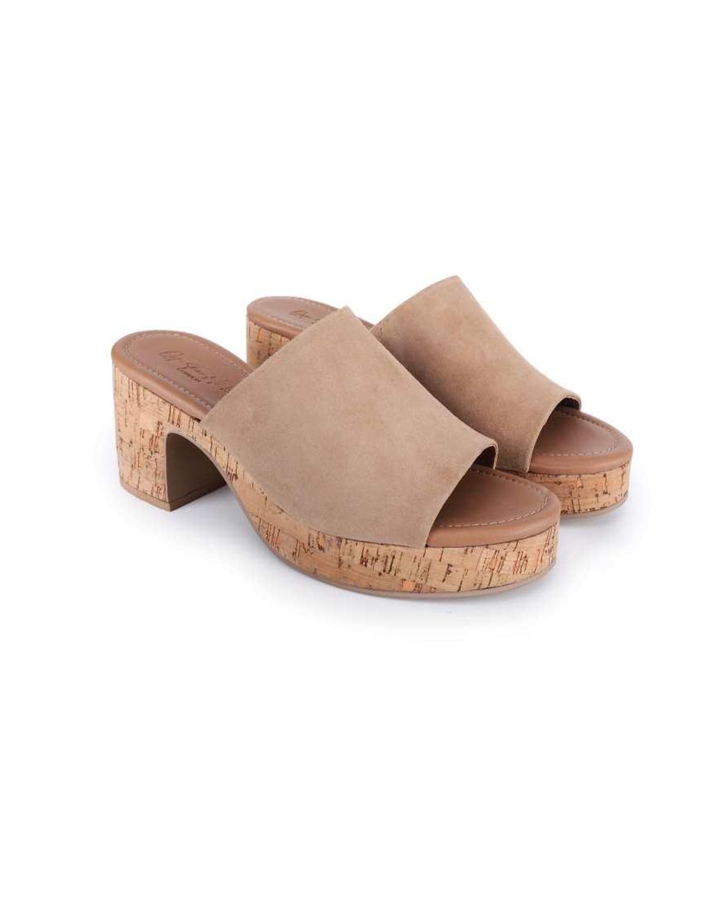 OFF THE HOOK Brown Leigh Suede Leather Platform Cork Block Heel Mules