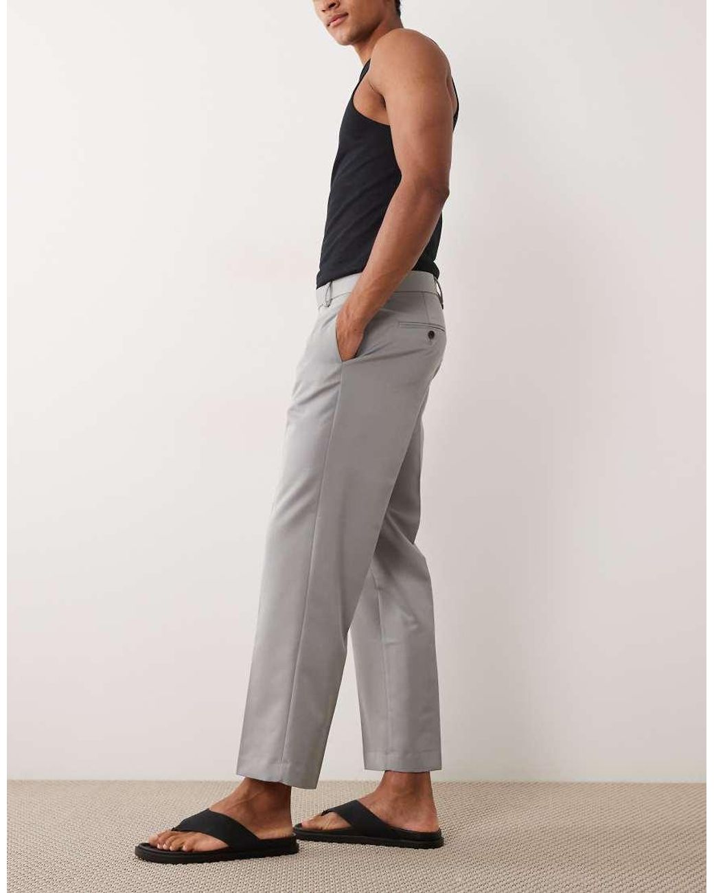 ASOS Gray Tailored Straight Cropped Trousers for men