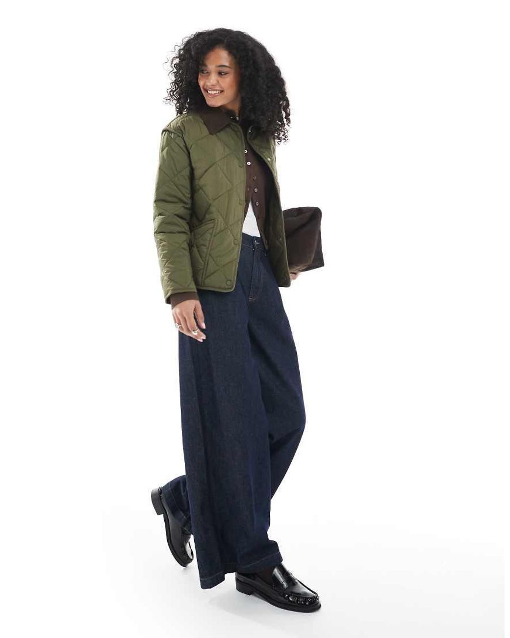 New Look Green Corduroy Collar Quilted Jacket